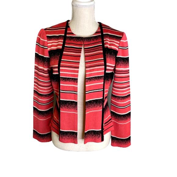 Ming Wang Knit Coral & Black Crew Neck Suit Jacket, PS - Picture 1 of 7